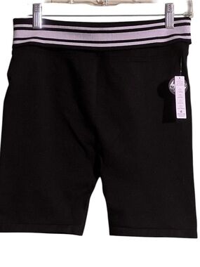 PINK Victoria’s Secret Flip It Bike Shorts L Black Foldover Stripe Waistband